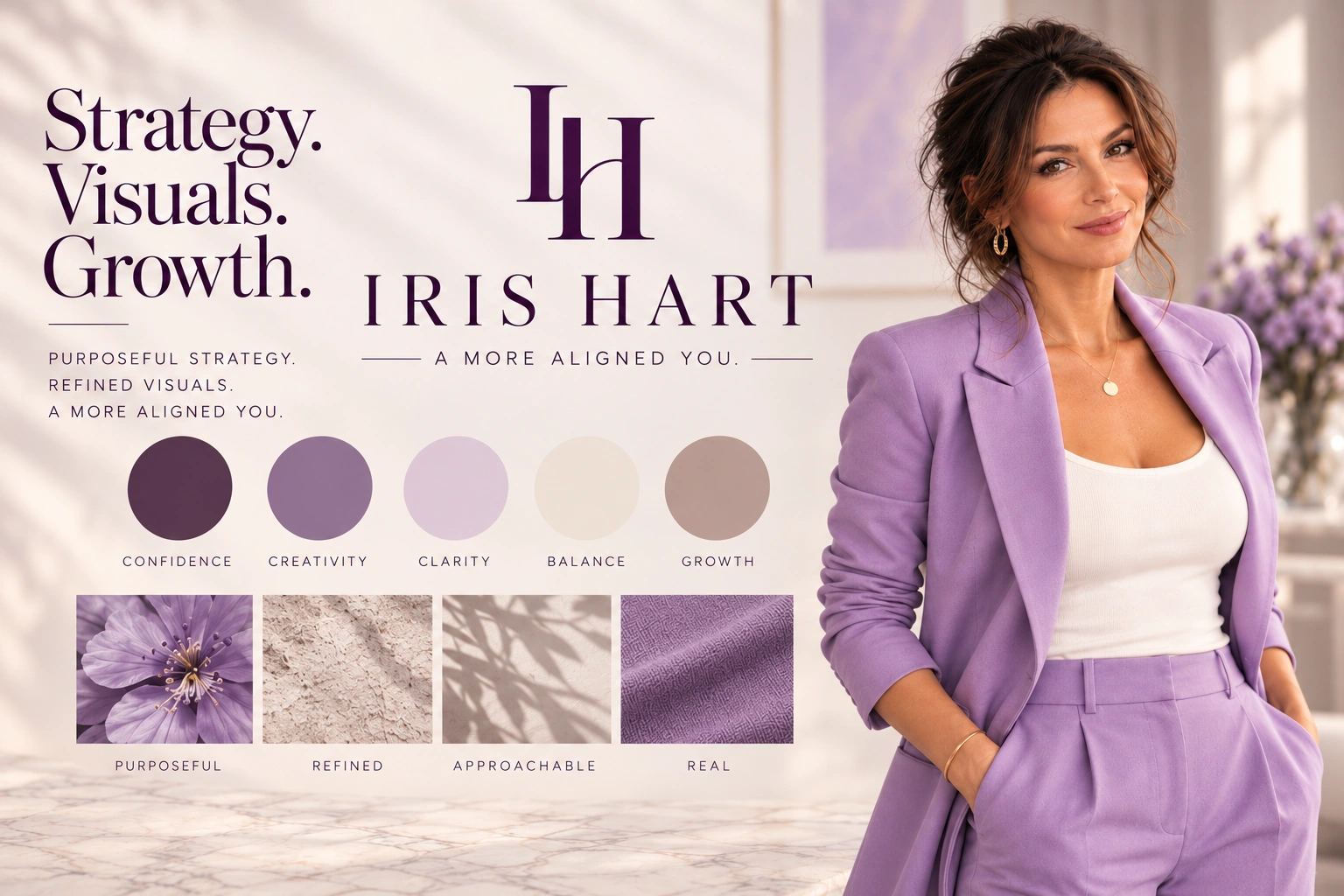 Iris Hart: Lavender and Ivory brand board